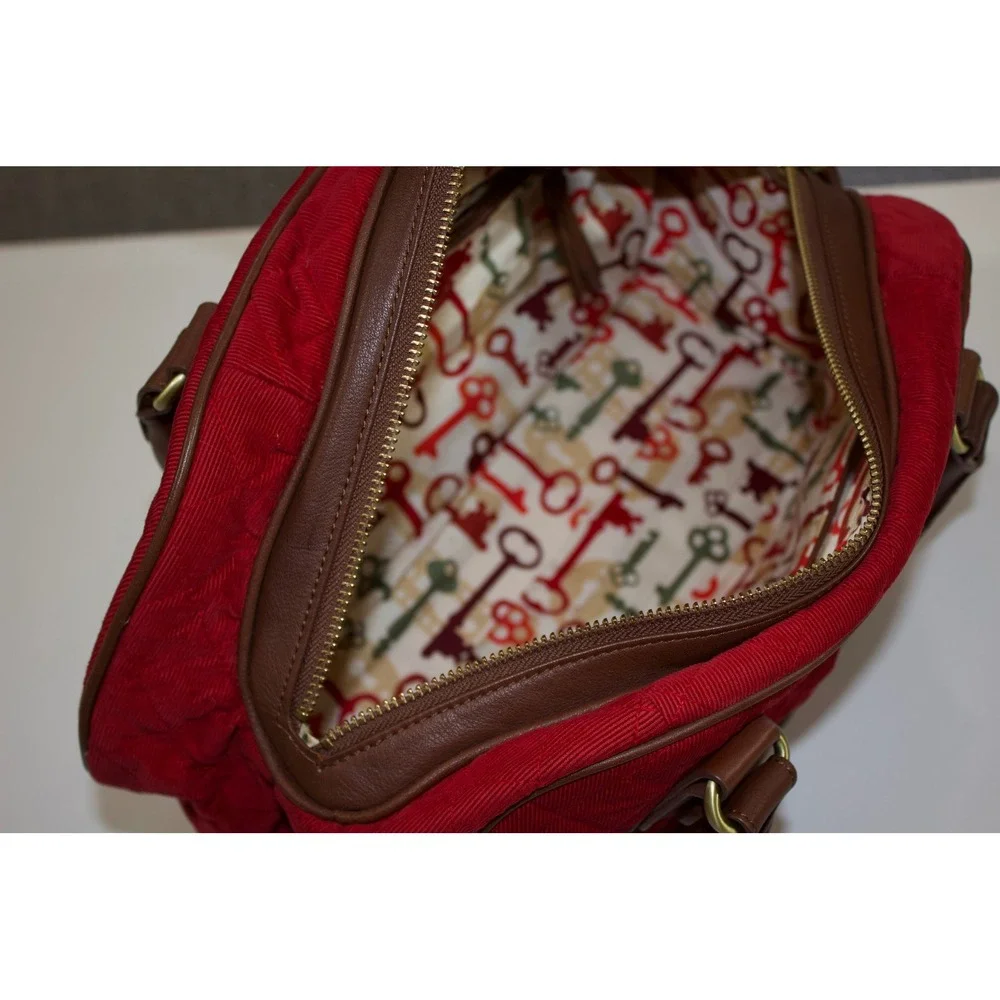 Vera Bradley Satchel Canyon Collection Women Red Quilted Corduroy Leather Trim